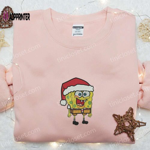 Spongebob Santa Hat Embroidered Shirt & Cartoon Hoodie: Best Christmas Gifts for Family