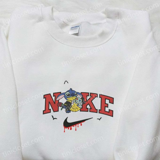 Spooky Stitch Halloween x Nike Embroidered Shirt Funny Disney Characters T-shirt Nike Inspired Sweatshirt