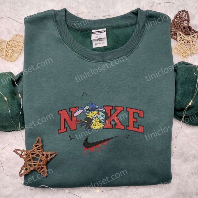 Spooky Stitch Halloween x Nike Embroidered Shirt Funny Disney Characters T-shirt Nike Inspired Sweatshirt