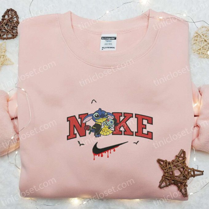 Spooky Stitch Halloween x Nike Embroidered Shirt Funny Disney Characters T-shirt Nike Inspired Sweatshirt