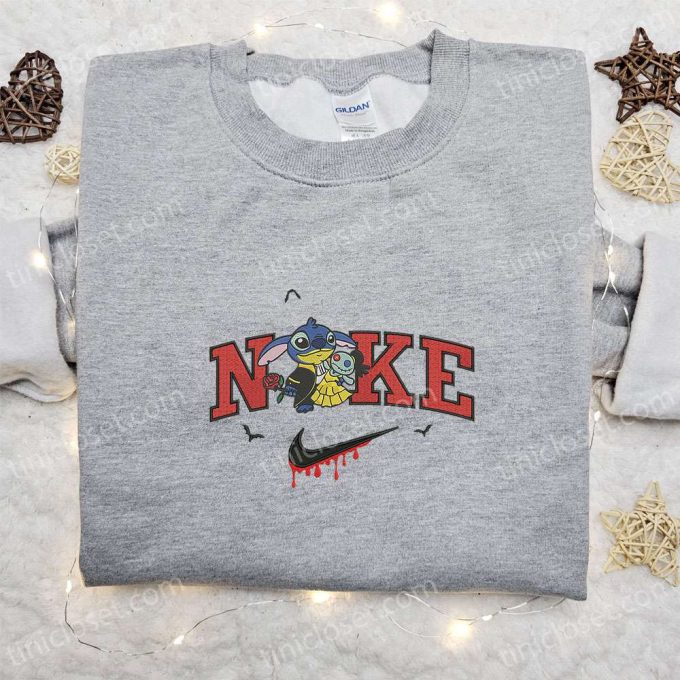 Spooky Stitch Halloween x Nike Embroidered Shirt Funny Disney Characters T-shirt Nike Inspired Sweatshirt