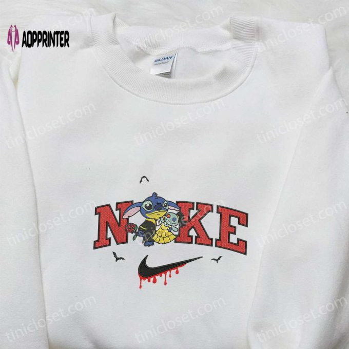 Spooky Stitch Halloween x Nike Embroidered Shirt Funny Disney Characters T-shirt Nike Inspired Sweatshirt