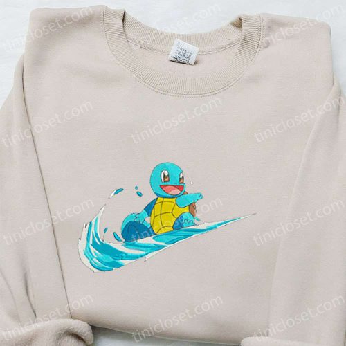 Squirtle x Swoosh Anime Embroidered Hoodie & Shirt: Best Family Gift Ideas