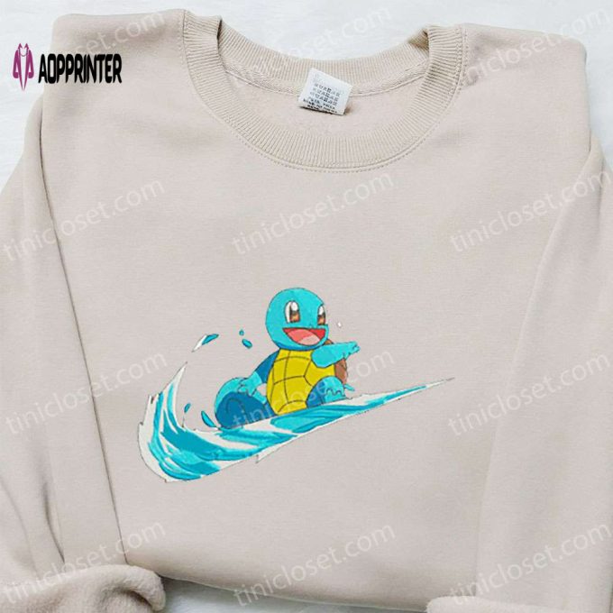 Squirtle x Swoosh Anime Embroidered Hoodie & Shirt: Best Family Gift Ideas