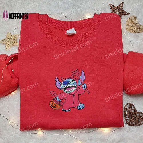 Stitch Devil Embroidered Sweatshirt: Disney Halloween Hoodie Best Gift Ideas