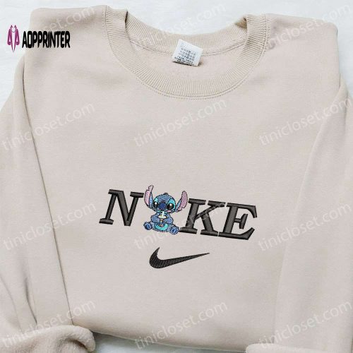 Stitch Drinking Boba x Nike Embroidered Shirt Disney Characters Hoodie Nike Inspired Sweatshirt