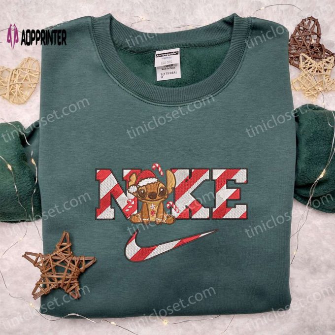 Gingerbread Candy Canes x Nike Embroidered Shirt Disney Hoodie & Christmas Sweatshirt: Festive Embroidered Apparel!