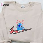 Stitch Hearts x Swoosh Embroidered Sweatshirt: Disney Characters Hoodie Best Valentine’s Gift Ideas