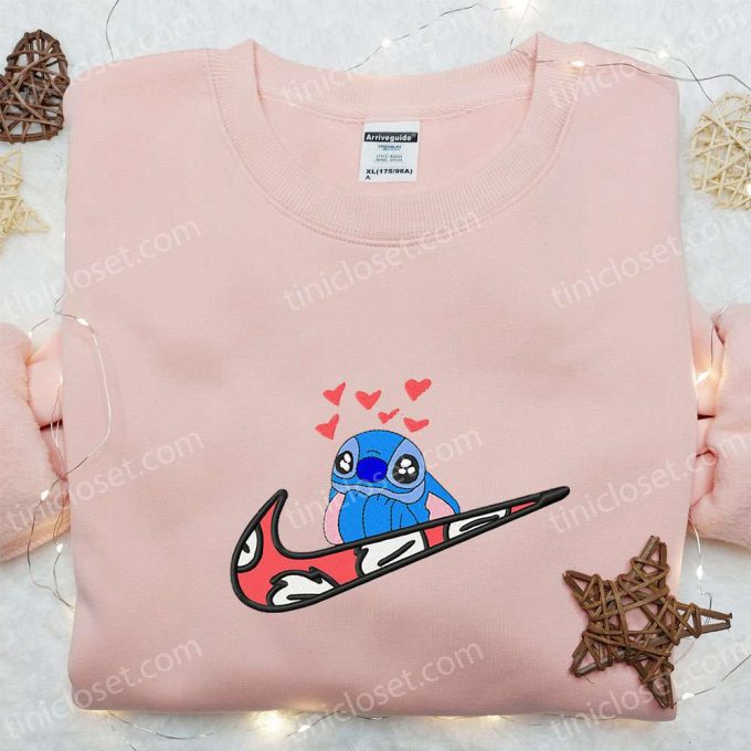 Stitch Hearts x Swoosh Embroidered Sweatshirt: Disney Characters Hoodie Best Valentine’s Gift Ideas