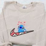 Stitch Hearts x Swoosh Embroidered Sweatshirt: Disney Characters Hoodie Best Valentine’s Gift Ideas