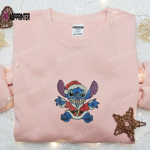 Disney Characters Embroidered Hoodie & Stitch Santa Shirt – Festive Christmas Embroidered Apparel