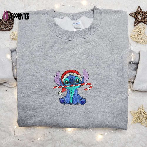 Disney Characters Embroidered Hoodie & Christmas Stitch Shirt Festive Candy Cane Design