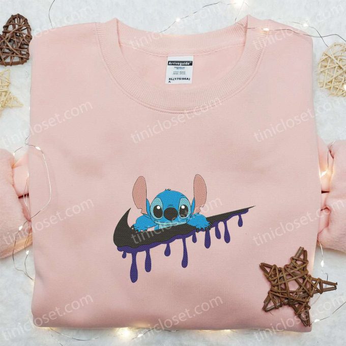 Stitch x Swoosh Cartoon Embroidered Sweatshirt: Nike-inspired Hoodie Perfect Family Gift