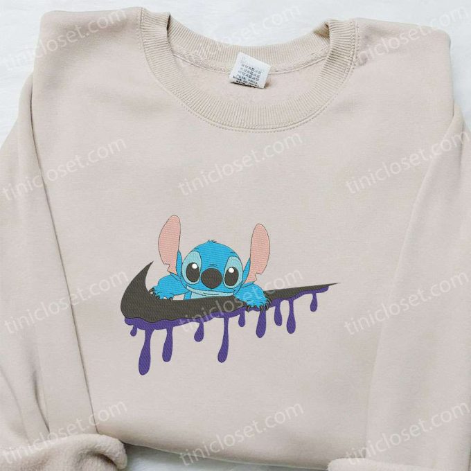 Stitch x Swoosh Cartoon Embroidered Sweatshirt: Nike-inspired Hoodie Perfect Family Gift