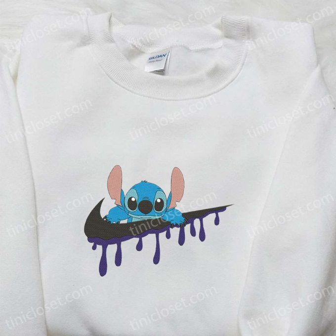 Stitch x Swoosh Cartoon Embroidered Sweatshirt: Nike-inspired Hoodie Perfect Family Gift