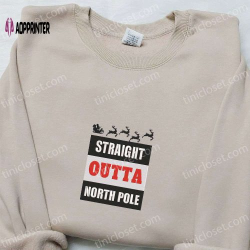 Christmas Embroidered Shirt & Santa Hoodie Disney Characters Straight Outta North Pole