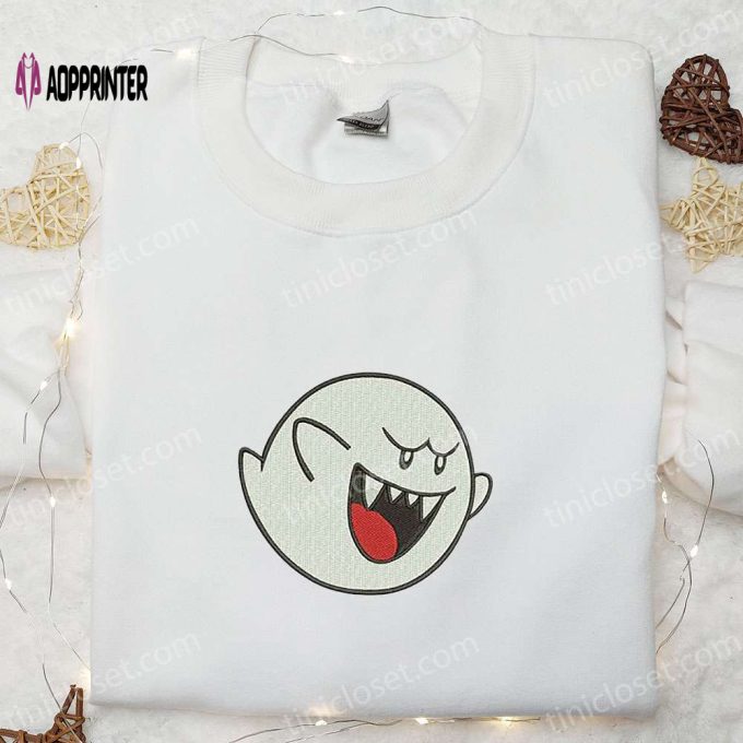 Super Mario Boo Ghost Embroidered Sweatshirt – Adorable Halloween Shirt & Best Gifts