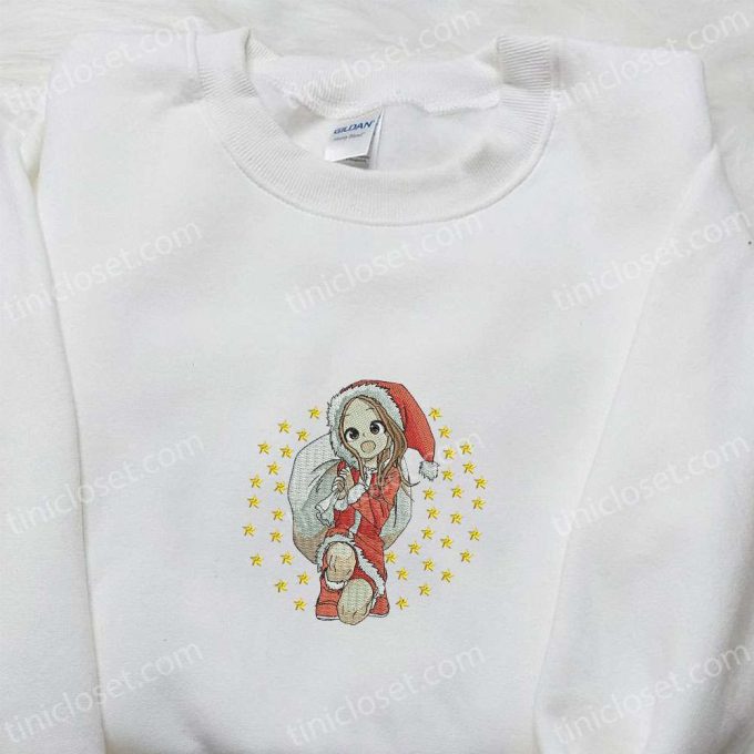 Takagi San Xmas Embroidered Shirt & Anime Hoodie: Christmas Embroidered Apparel