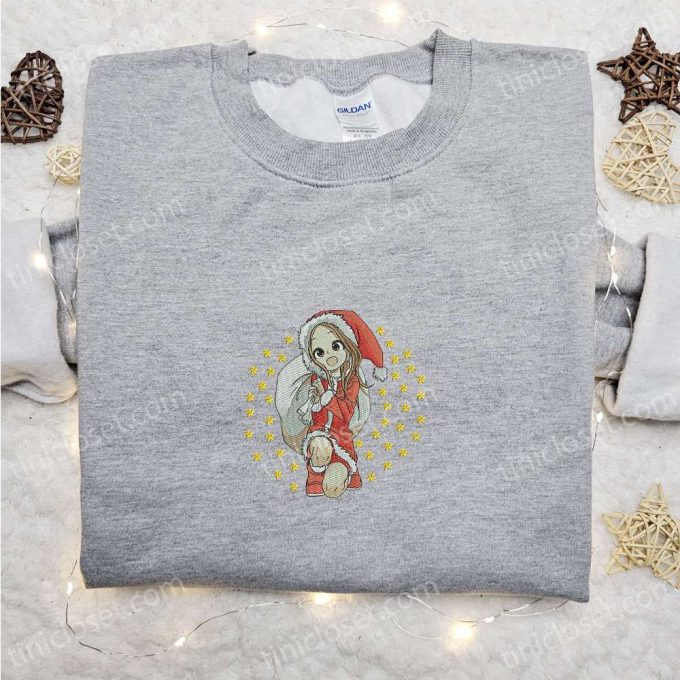 Takagi San Xmas Embroidered Shirt & Anime Hoodie: Christmas Embroidered Apparel