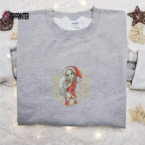 Takagi San Xmas Embroidered Shirt & Anime Hoodie: Christmas Embroidered Apparel