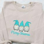 Blue Merry Christmas Shirt & Hoodie: Embroidered Gnomes – Perfect Family Gifts