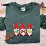 Three Gnomes Ho Ho Ho Embroidered Hoodie: Funny Christmas Shirt Best Family Gift