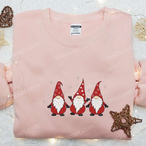 Snow Embroidered Hoodie & T-Shirt Set – Perfect Christmas Gift Idea with Three Gnomes