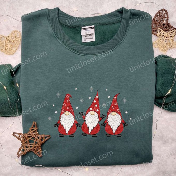 Snow Embroidered Hoodie & T-Shirt Set – Perfect Christmas Gift Idea with Three Gnomes