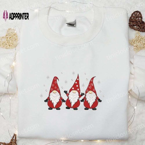 Christmas Embroidered Sweatshirt: Three Little Gnomes with Lights – Perfect Gift Idea!