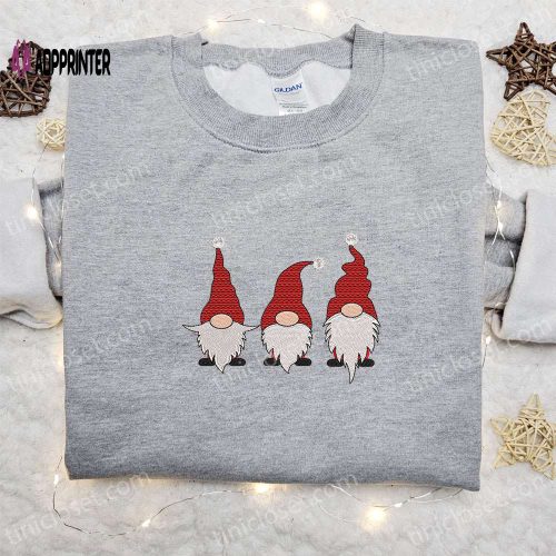 Cute Christmas Embroidered Shirt: Three Little Gnomes – Best Gift Idea