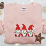 Christmas Embroidered Sweatshirt: Three Little Gnomes with Lights – Perfect Gift Idea!