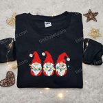 Christmas Embroidered Sweatshirt: Three Little Gnomes with Lights – Perfect Gift Idea!