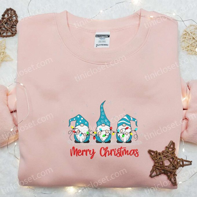 Light-Up Winter Gnomes Embroidered Shirt – Perfect Christmas Gift for Family