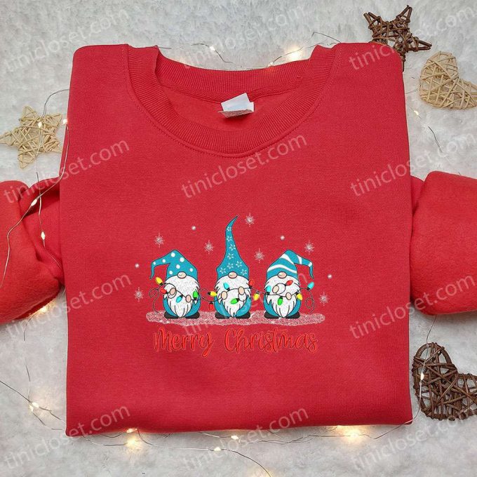 Light-Up Winter Gnomes Embroidered Shirt – Perfect Christmas Gift for Family