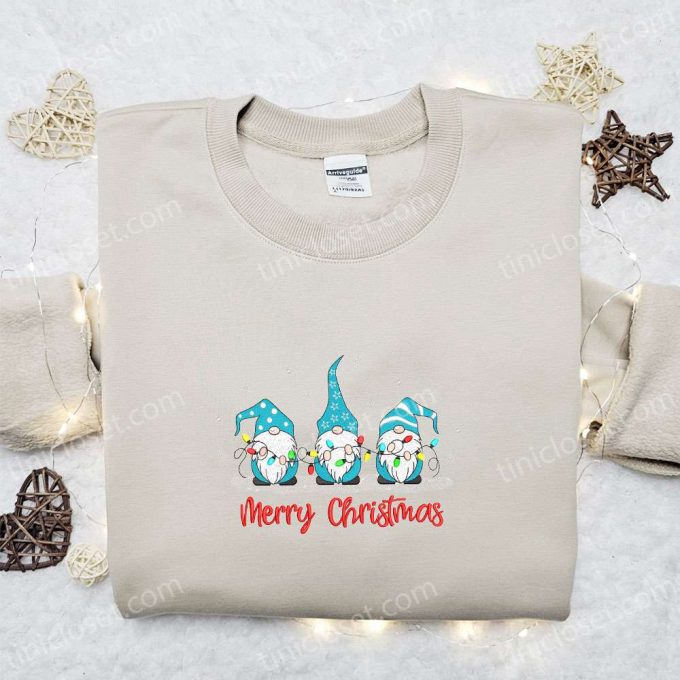 Light-Up Winter Gnomes Embroidered Shirt – Perfect Christmas Gift for Family