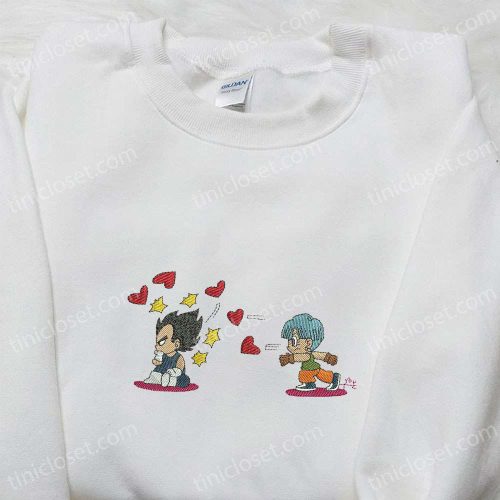 Dragon Ball Anime Embroidered Shirt & Hoodie Set: Vegeta and Bulma Hearts Design Perfect Valentine s Day Gift!