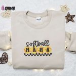 Vintage Softball Mama Embroidered Shirt & Hoodie: Perfect Mother’s Day Gift for Mom