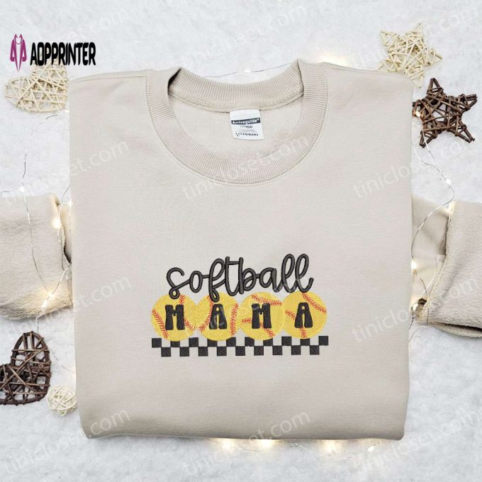 Vintage Softball Mama Embroidered Shirt & Hoodie: Perfect Mother’s Day Gift for Mom