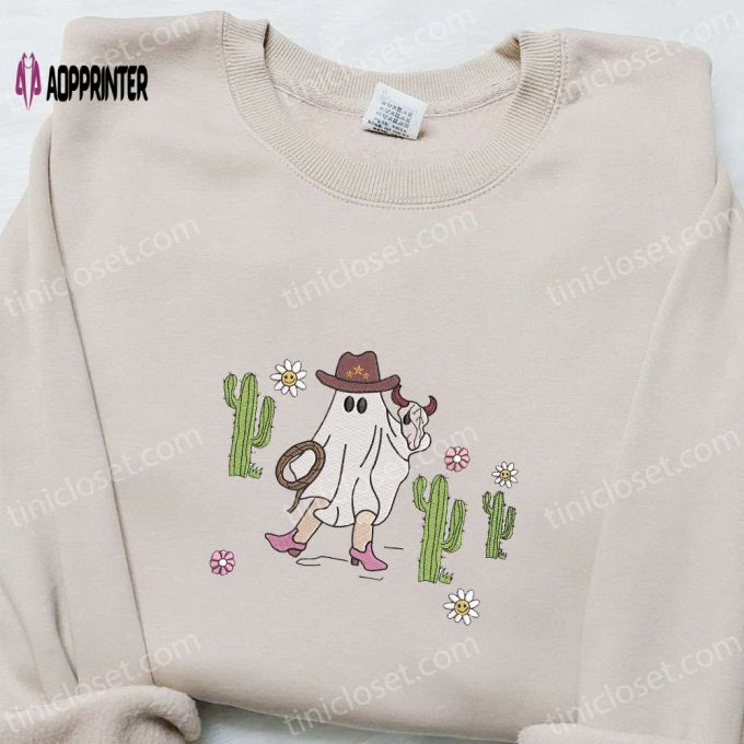 Spooky Western Cowboy Ghost Embroidered Sweatshirt – Perfect Halloween Shirt Best Family Gifts