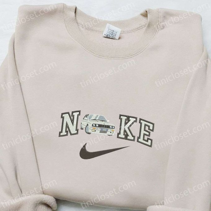 Stylish White Car x Nike Embroidered Shirt Hoodie & Sweatshirt Unique Transportation & Nike Inspired Designs