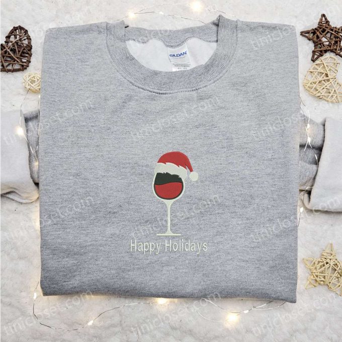 Santa Hat Embroidered Hoodie & Christmas T-shirt: Best Wine Glass Gift Ideas