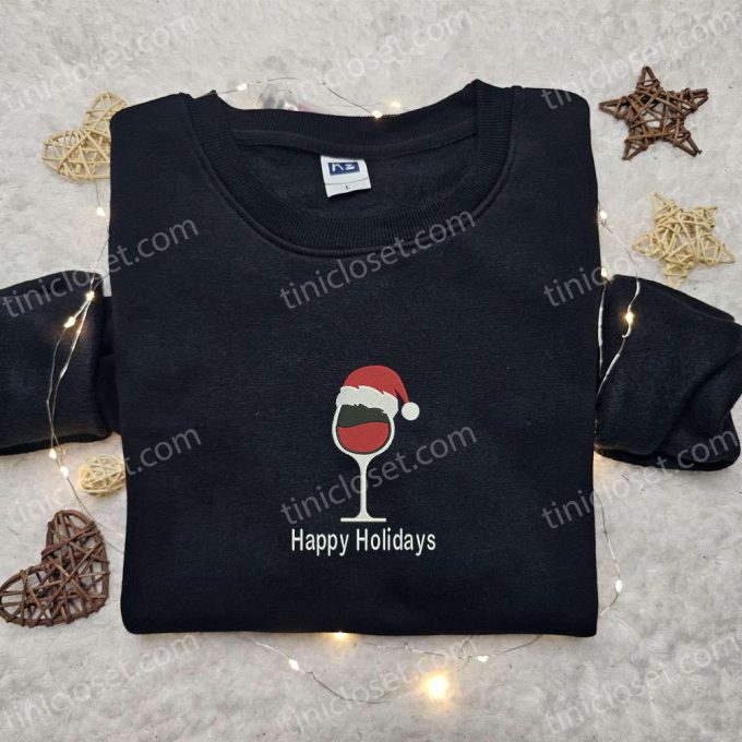 Santa Hat Embroidered Hoodie & Christmas T-shirt: Best Wine Glass Gift Ideas