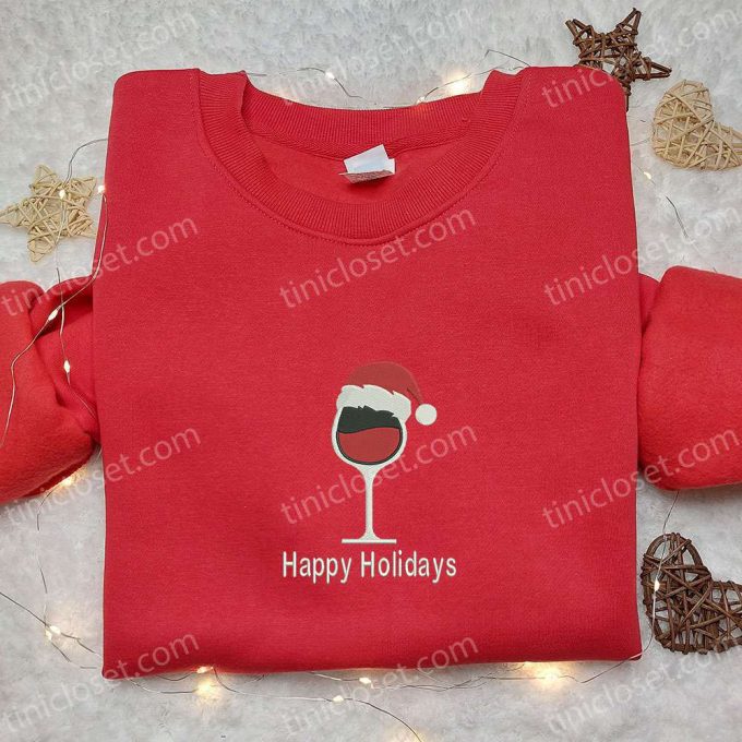 Santa Hat Embroidered Hoodie & Christmas T-shirt: Best Wine Glass Gift Ideas