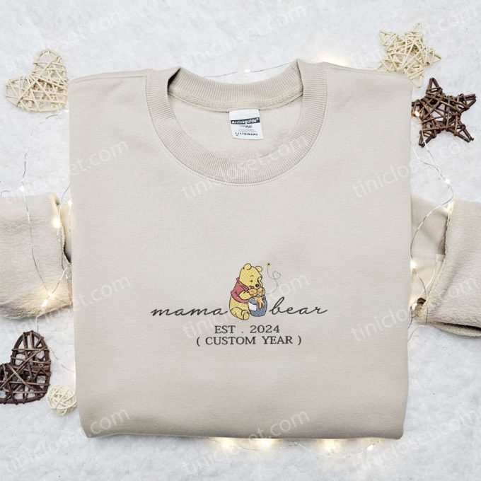 Winnie Pooh Mama Bear Est 2024 Embroidered Shirt & Hoodie: Unique Mother s Day Gift Idea