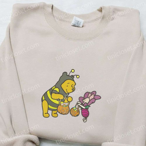 Winnie The Pooh & Piglet Halloween Embroidered Sweatshirt: Disney Cartoon Hoodie & Shirt