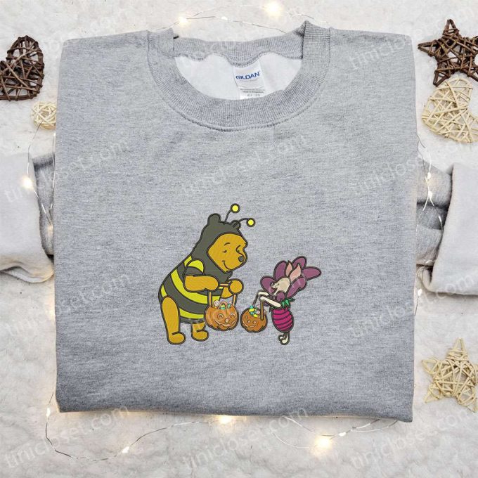 Winnie The Pooh & Piglet Halloween Embroidered Sweatshirt: Disney Cartoon Hoodie & Shirt