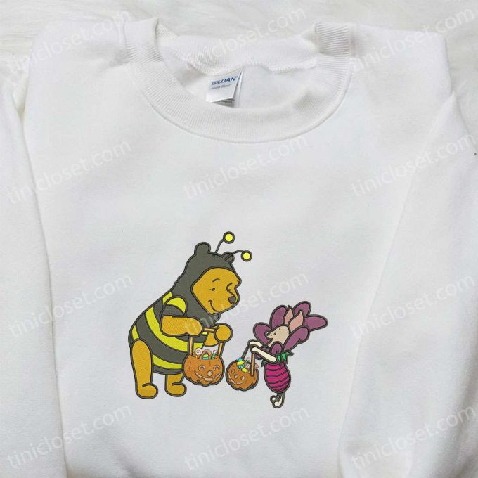 Winnie The Pooh & Piglet Halloween Embroidered Sweatshirt: Disney Cartoon Hoodie & Shirt