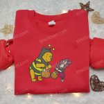 Winnie The Pooh & Piglet Halloween Embroidered Sweatshirt: Disney Cartoon Hoodie & Shirt