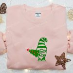 Winter Gnome Christmas Tree Embroidered T-shirt: Best Christmas Gift Idea for Festive Style