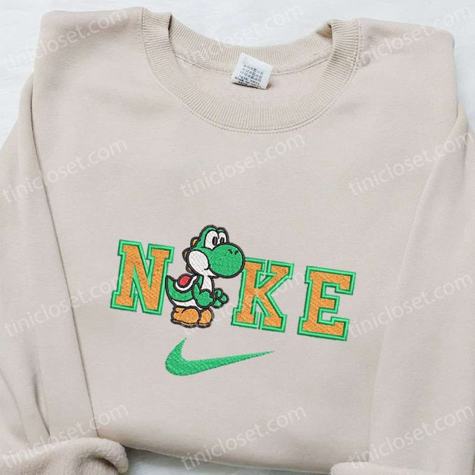 Yoshi x Nike Cartoon Embroidered Shirt Super Mario Hoodie & Custom T-shirt Nike Embroidery